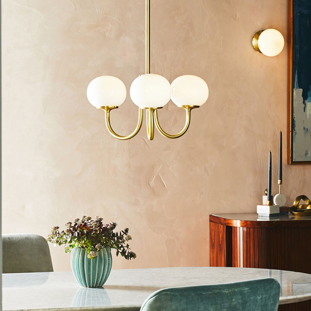 Milk Pink Glass Pendant Light Bauhaus Vintage Bubble Chandelier For Dining Room