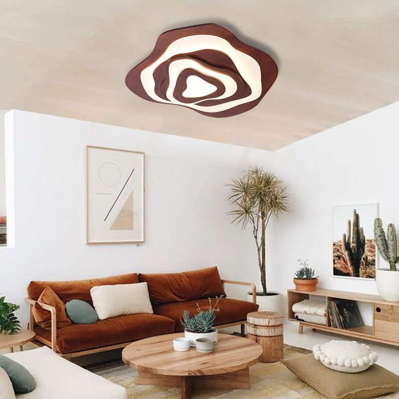 Nordic Irregular Solid Wooden Ceiling Light For Living Room
