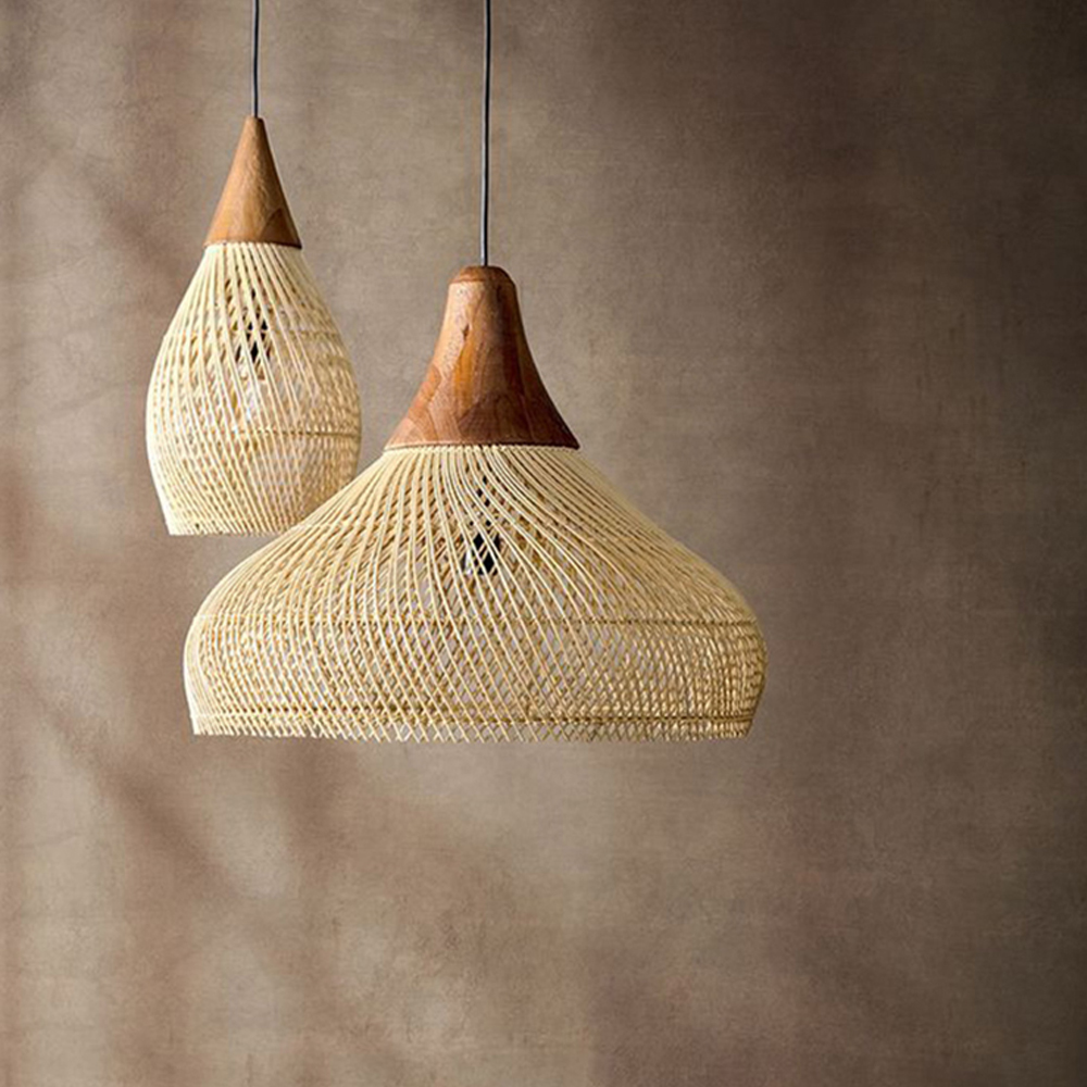 Rattan Pendant Light Wabi Sabi Style Retro Dining Room Chandelier