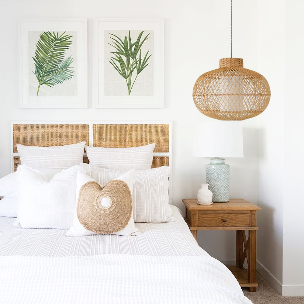 Boho Coastal Dining Room Pendant Light Fixtures Handmade Natural Rattan Chandelier