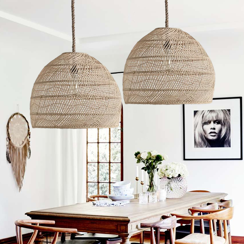Nordic Rattan Hanging Light Shades Living Room hemp rope Pendant Lamp