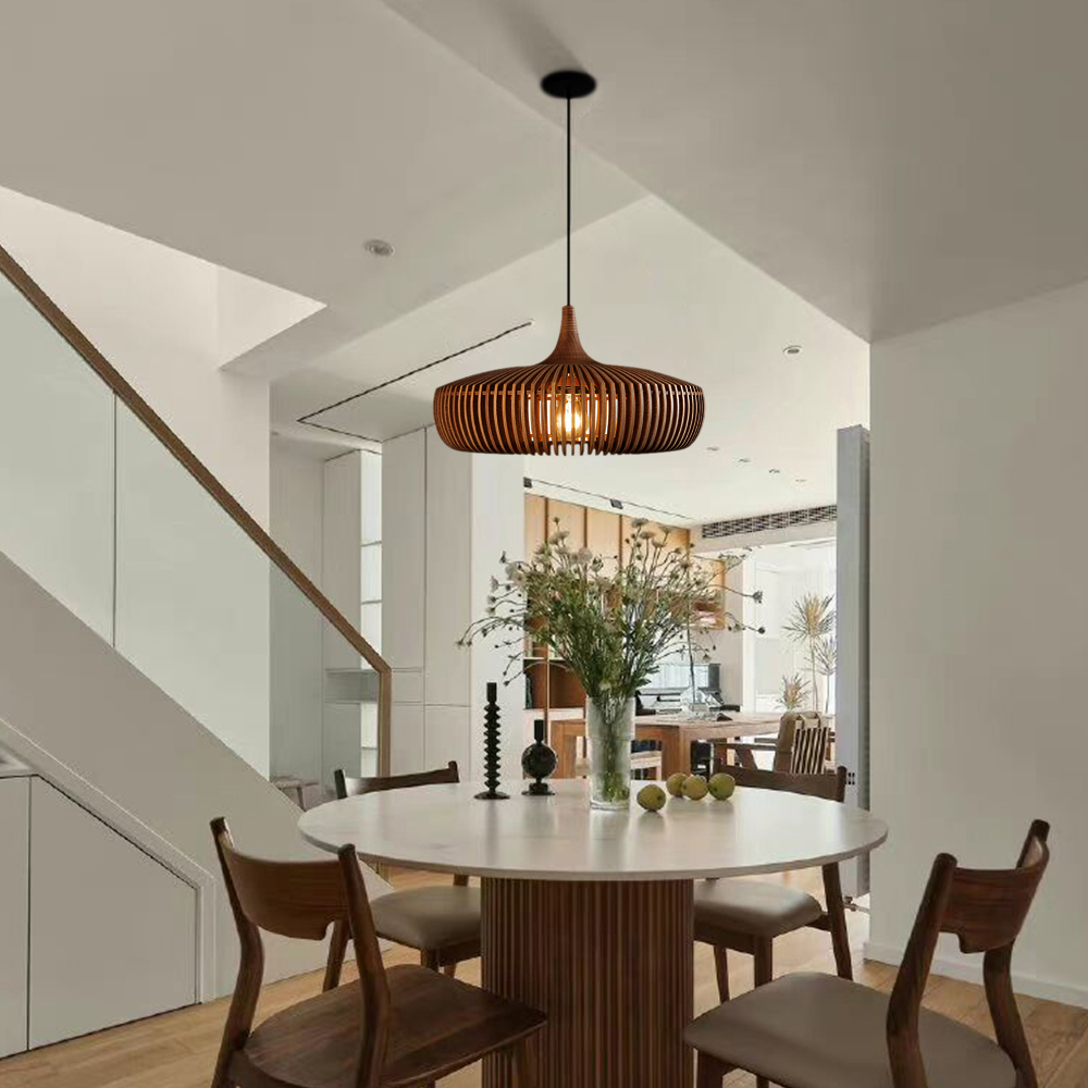 Retro Natural Wood Pendant Light Lampshade For Dining Room