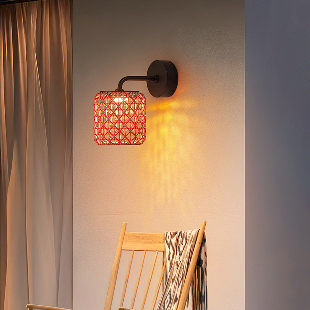Outdoor Courtyard Lantern Rattan Wall Sconce Waterproof Garden Decor Lamp