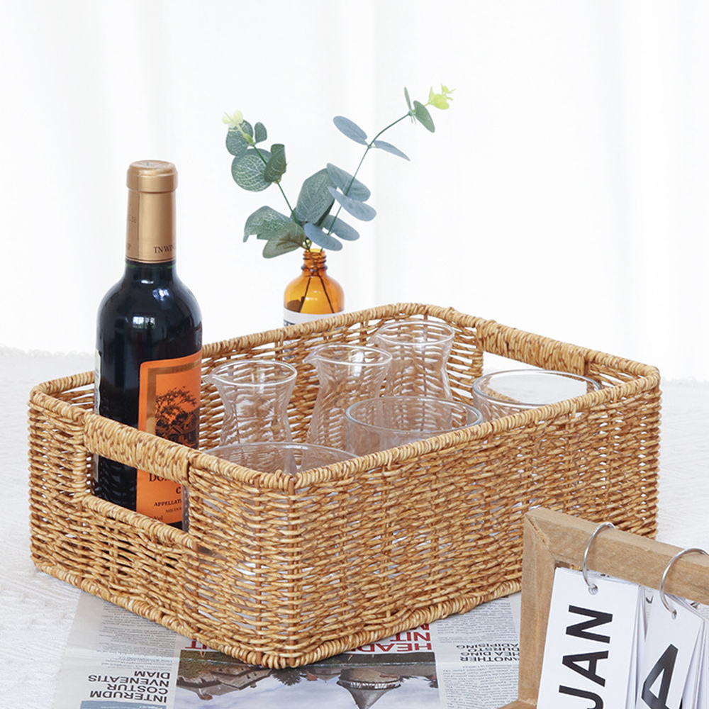 Handmade Rectangle Woven Rattan Tray Basket