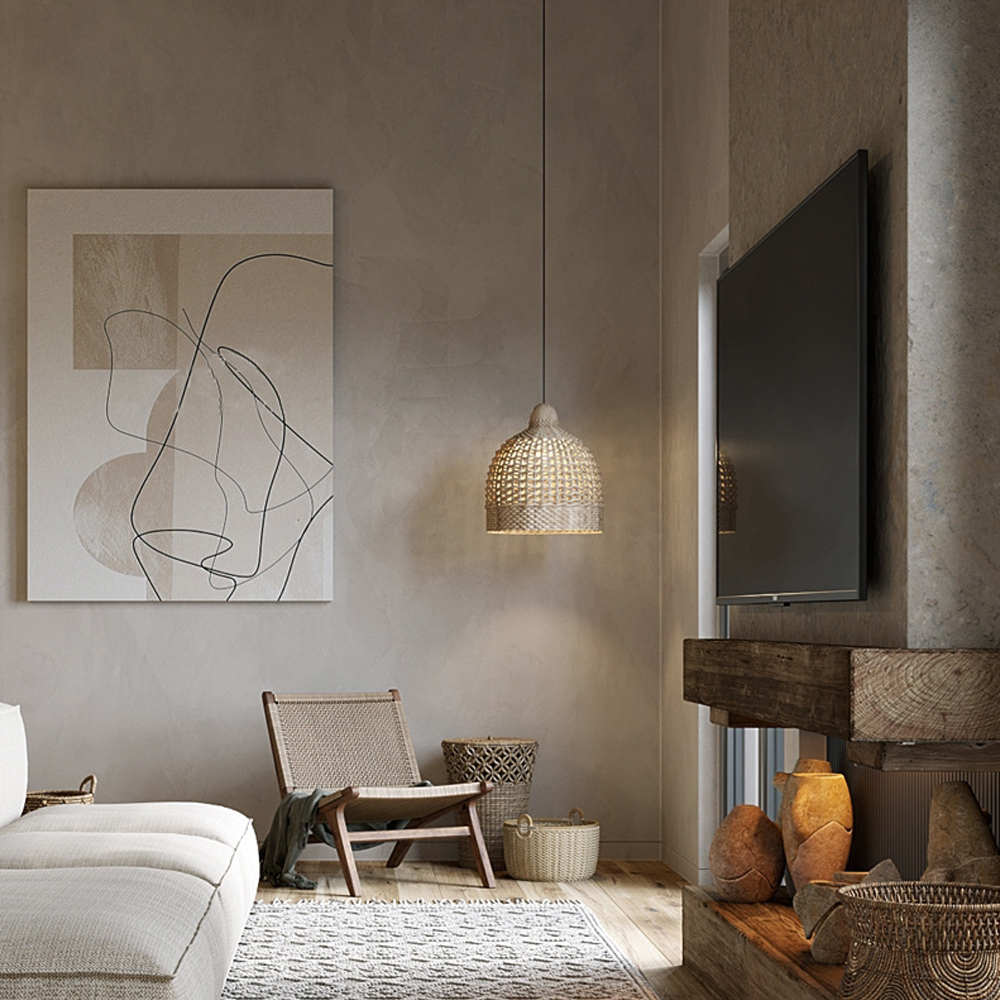 Wabi-sabi Rattan Drum Light Pendant Japanese Retro Bedroom Bedside Chandelier