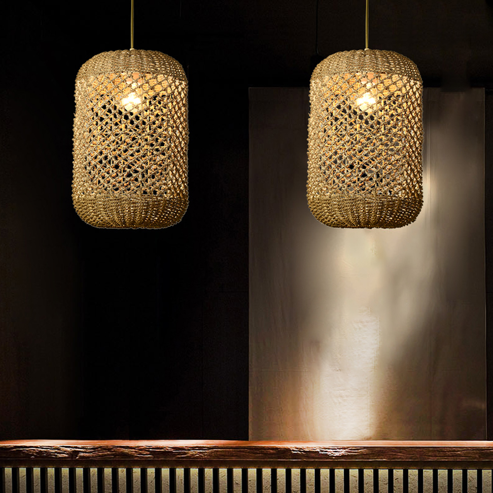 Hand-woven Hollow Rattan Pendant Light Vintage Small Chandelier For Dining Room