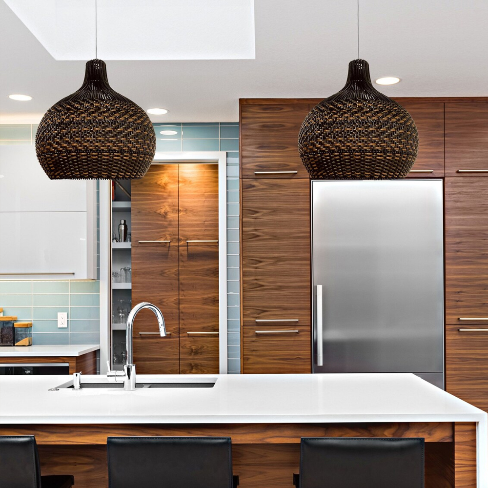 Wabi-sabi Black Rattan Pendant Light For Dining Room Kitchen Island