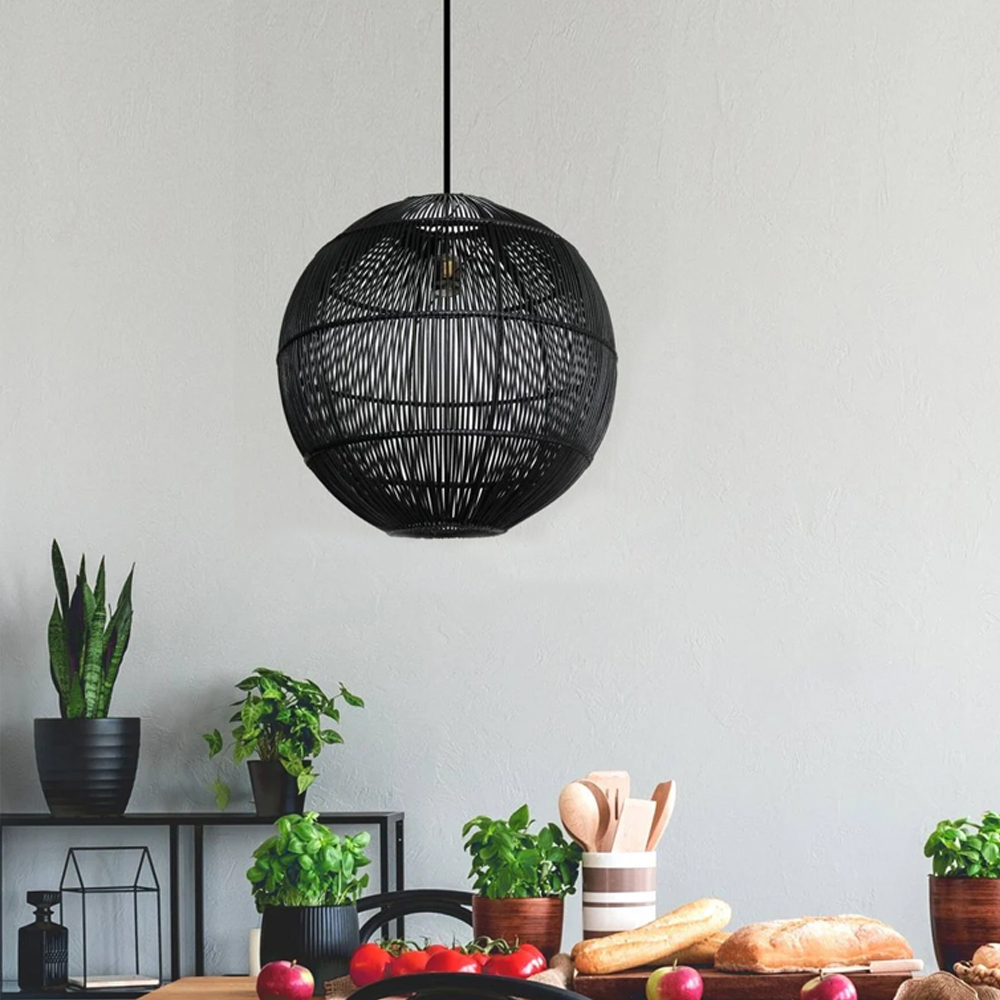 Abigail Woven Rattan Pendant Light Chic Black Ceiling Shade