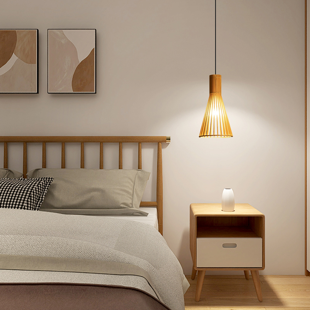 Japanese Classical Bedroom Bedside Wooden Small Pendant Light