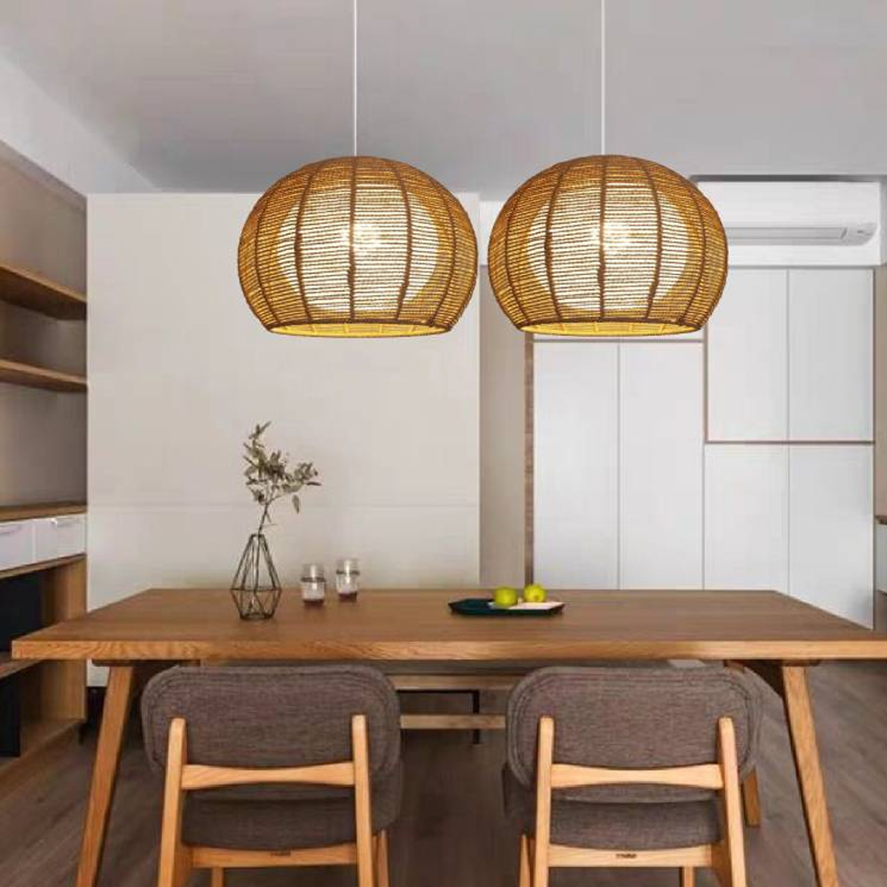 Nordic Hand-woven Rattan Pendant Light Balcony Tatami Hemp Rope Lamp