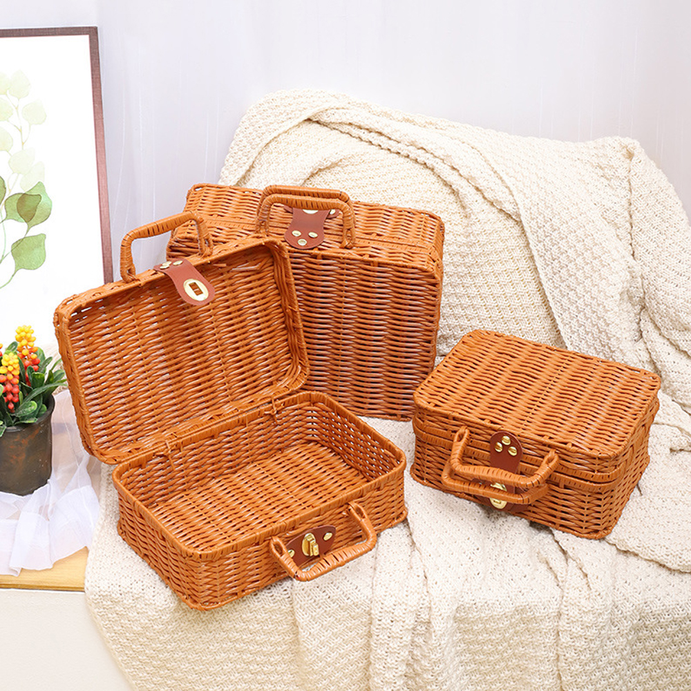 Woven Reinforced Rattan Box Gift Retro Packaging Cosmetic Organizer Storage Box