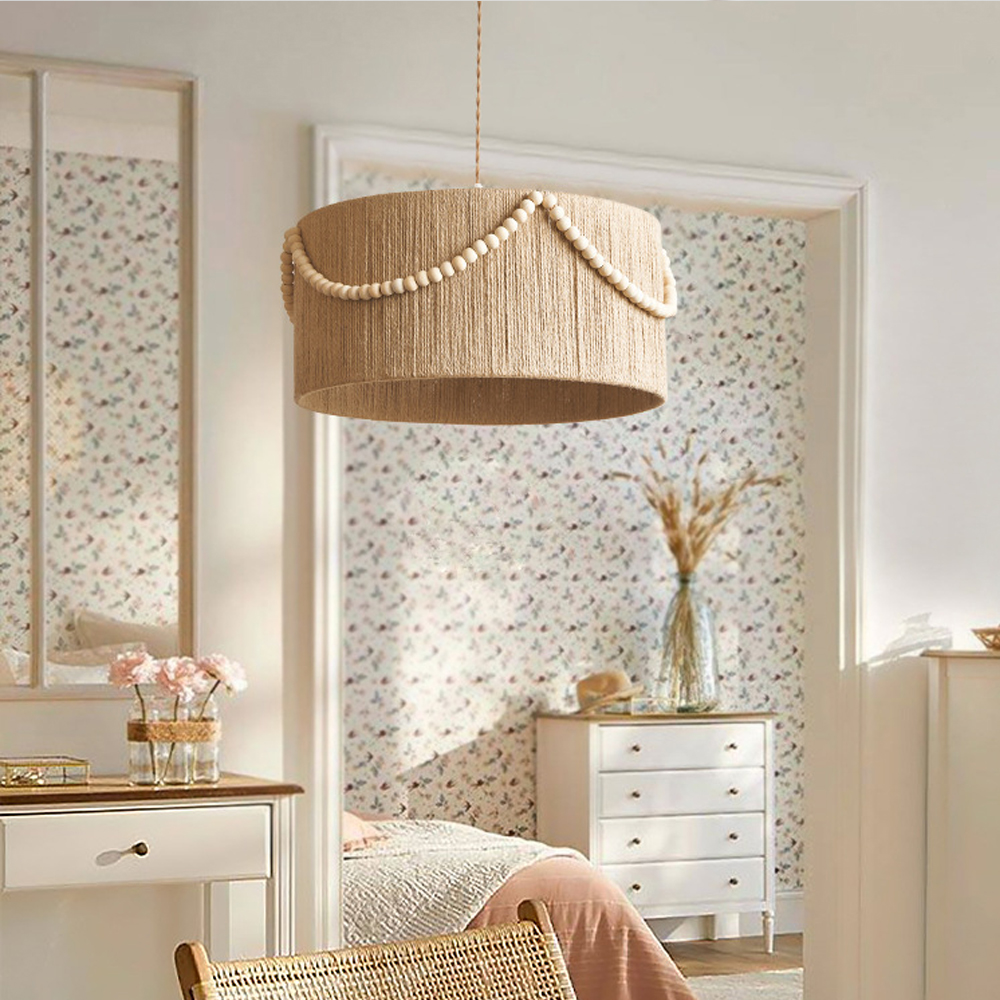 Bohemian Vintage Hemp Rope Chandelier Feature Dining Room Ceiling Lamp