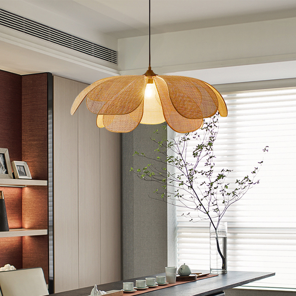 Hand-woven Japanese Rattan Petal Chandelier