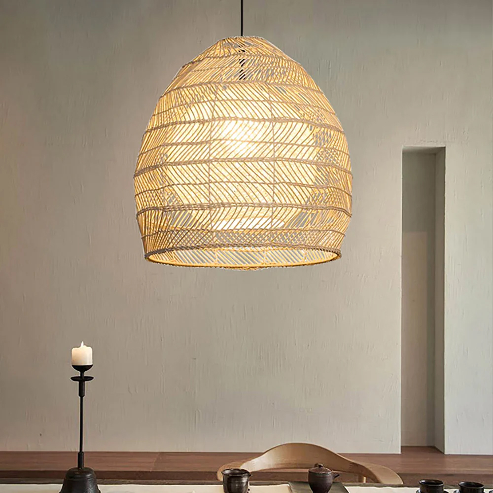 Natural Woven Wicker Rattan Chandelier Boho Basket Lighting Fixture