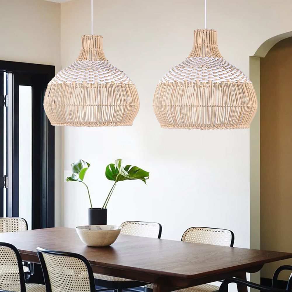 White Rattan Pendant Light Woven Rattan Lampshade