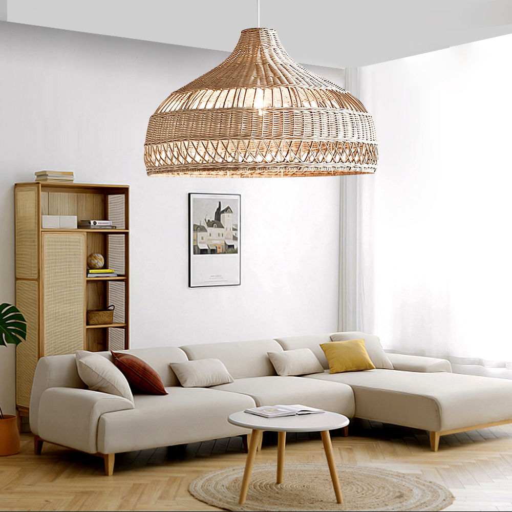 Hand-Woven Light Brown Basket Rattan Pendant Light Shades For Bedroom Living Room