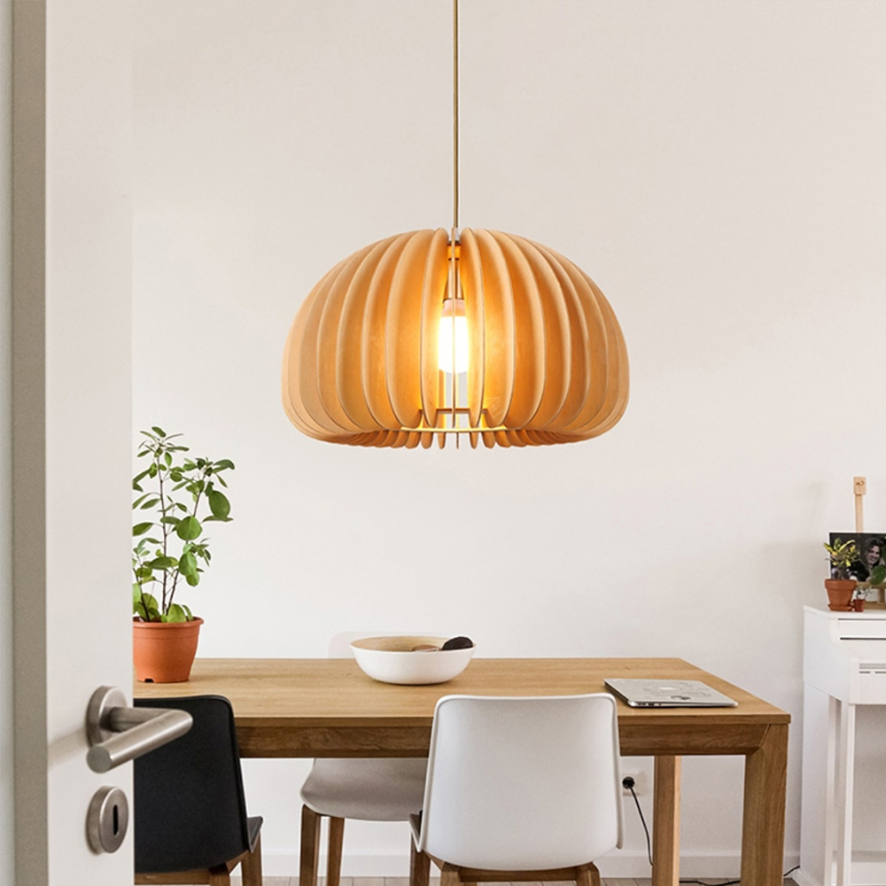 Japanese Pumpkin Wooden Pendant Light For Living Room