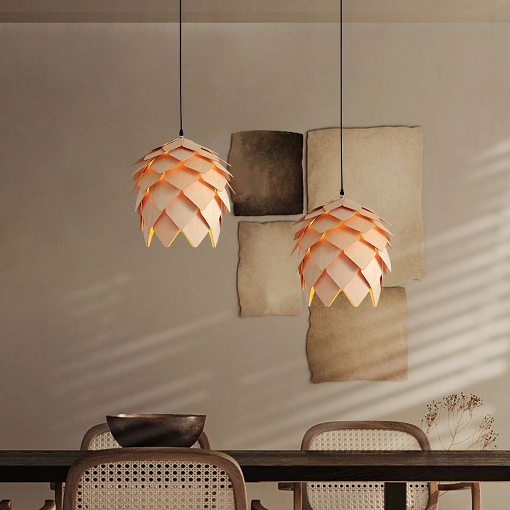 Wabi Sabi Dining Room Wooden Pendant Light Structured Chandelier