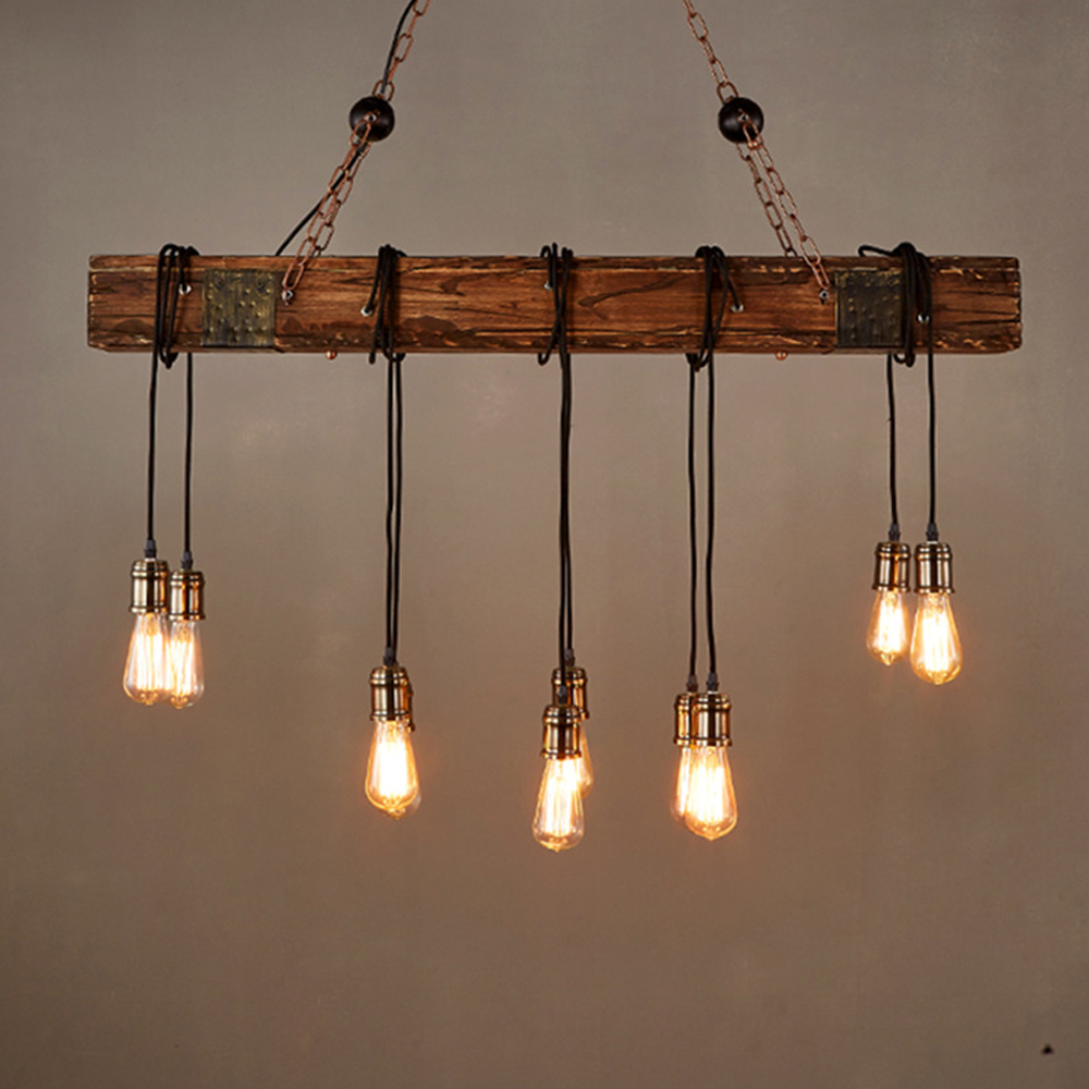 American Retro Industrial Wood Pendant Light Restaurant's Chandelier