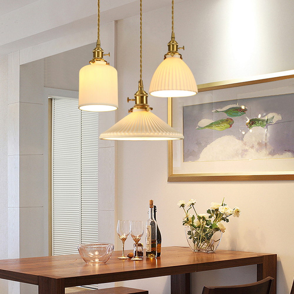 Nordic Luxury Mini Ceramic Pendant Light Japanese Brass Small Chandelier