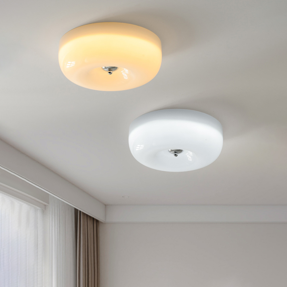 Living Room Cream Round Ceiling Lamp Bauhaus Milky Glass Lighting