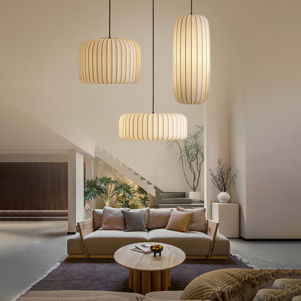 Wabi-Sabi Style Japanese Simple Fabric Pendant Lights Living Room Combination Lamps