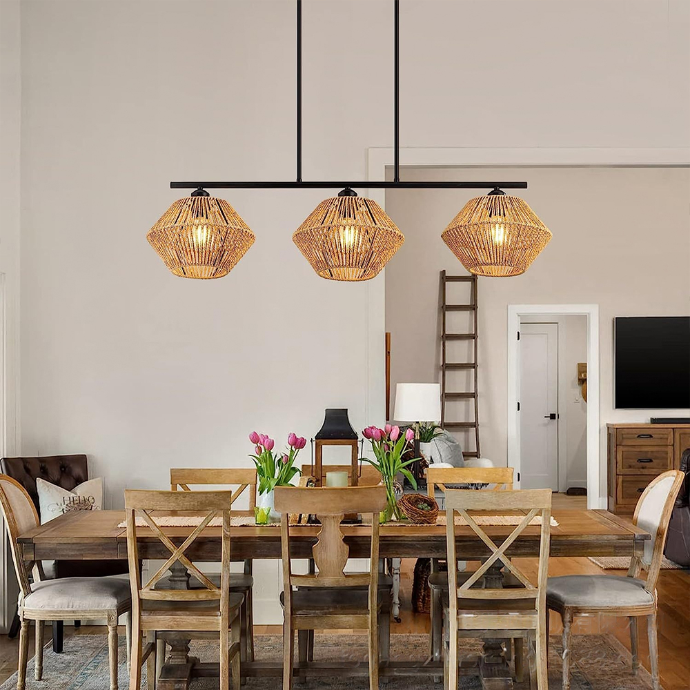 Southeast Asian Creative 3-head Rattan Pendant Lights For Dining Room