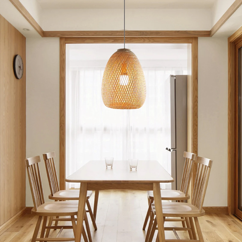 Bohemian Decor Bamboo Pendant Light Farmhouse Woven Hanging Light For Dining Room