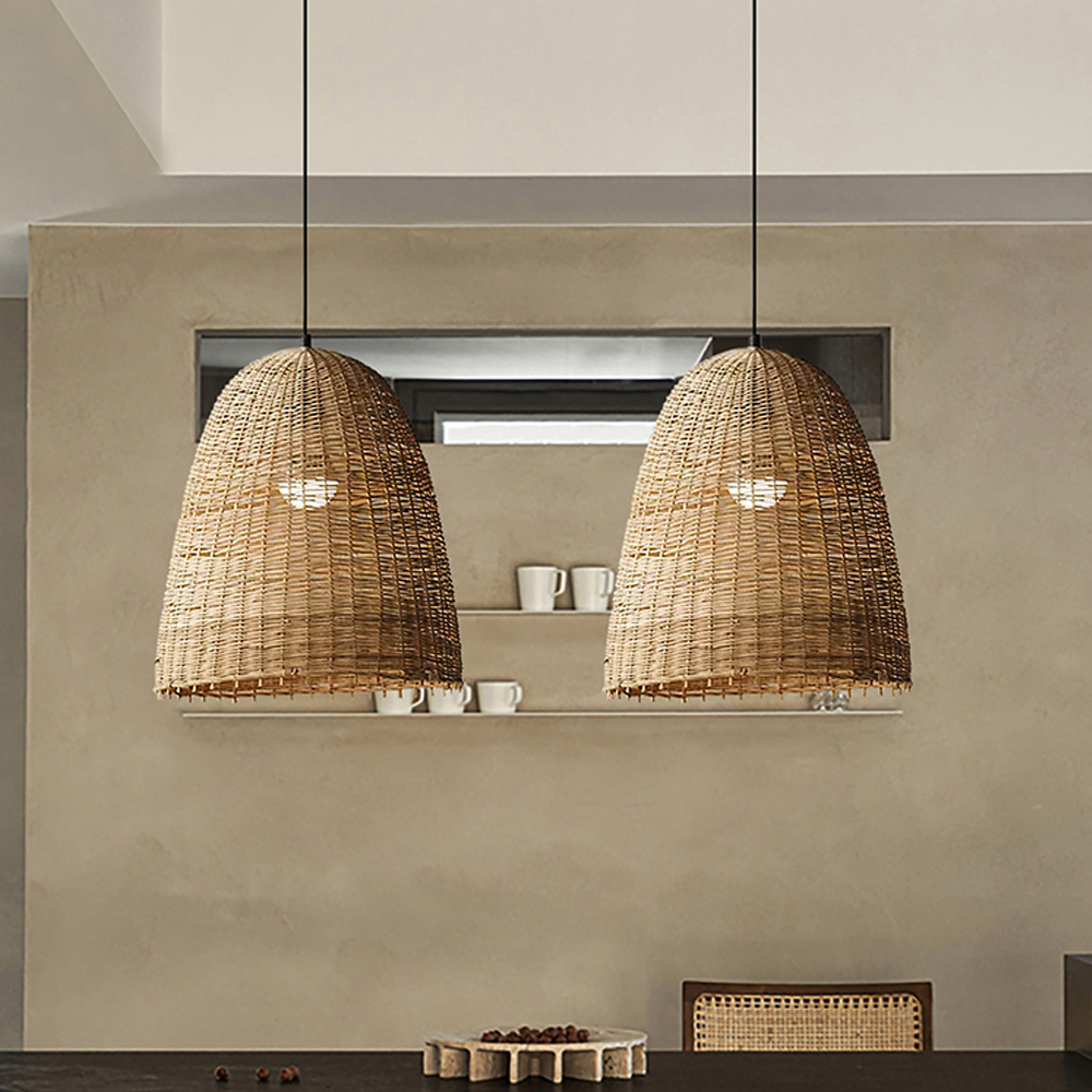 Vintage Rattan Dining Room Chandelier Wabi Sabi House Pendant Light Fixtures