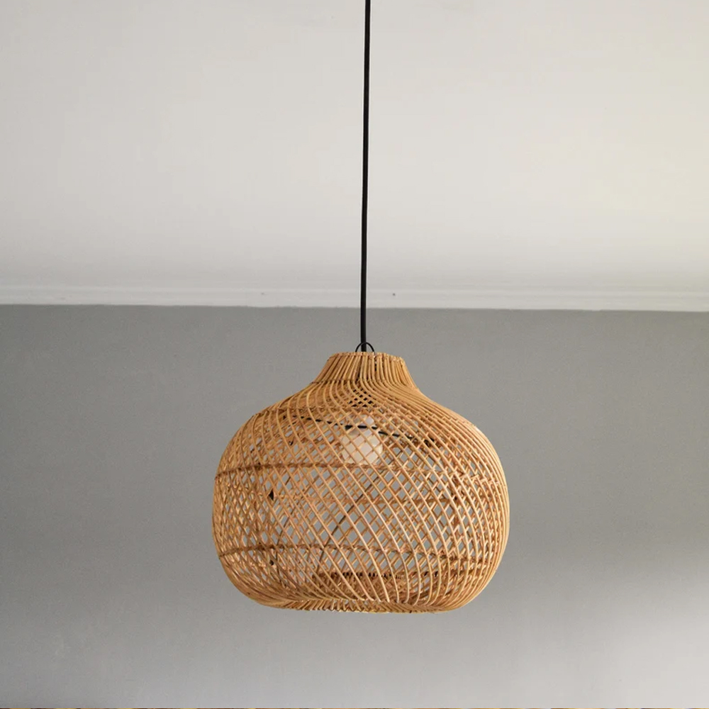 BohoRattan Chandelier Japandi Rustic Braided Basket Dining Room Light