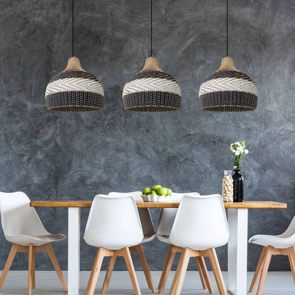 Sophisticated Black and White Rattan Pendant Light Interior Kitchen Island Design