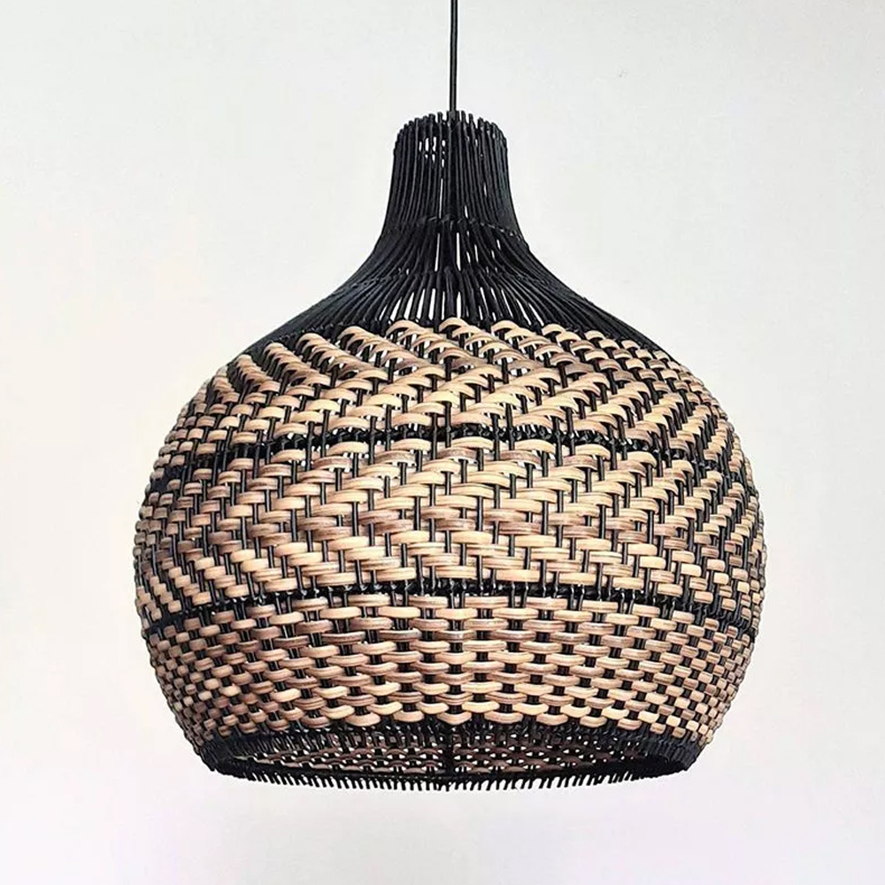 Hand-Woven Black Rattan Light Fixture Minimalism Rattan Ceiling Light