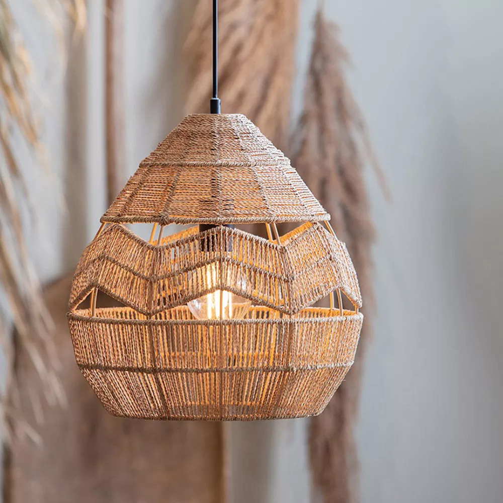 Wabi-Sabi Woven Rope Chandelier Chic Wicker Light Fixtures For Homestay