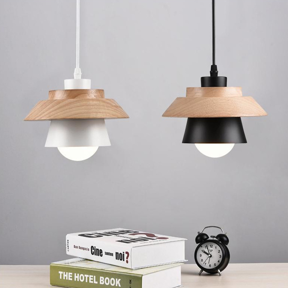 DIY Nordic Minimalism Wood Pendant Light Modern Mini Bedside Chandelier