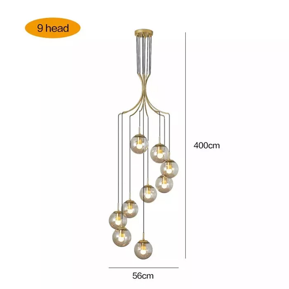 Minimalistic Bubble Brass Long Pendant Light Glass Chandelier