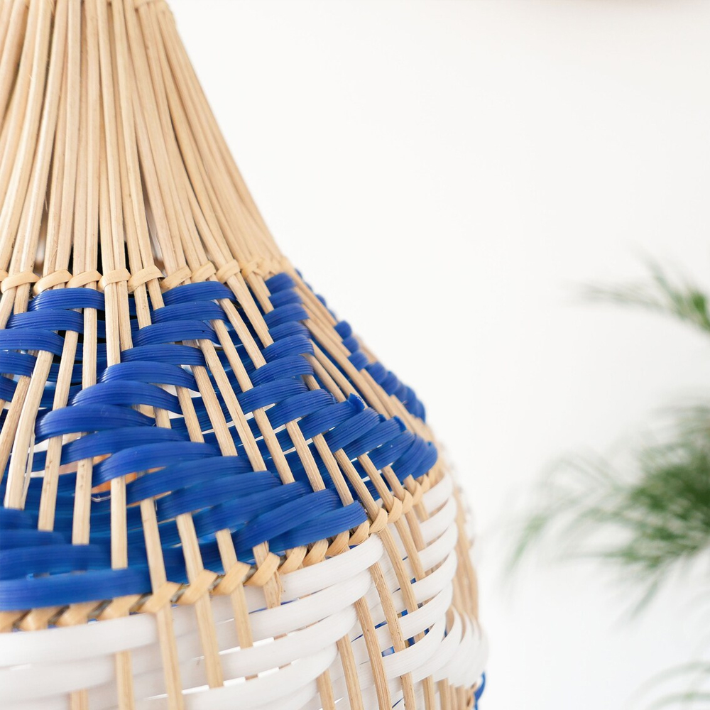 Boho Julia Woven Pendant Light Handmade Rattan Blue Lampshade