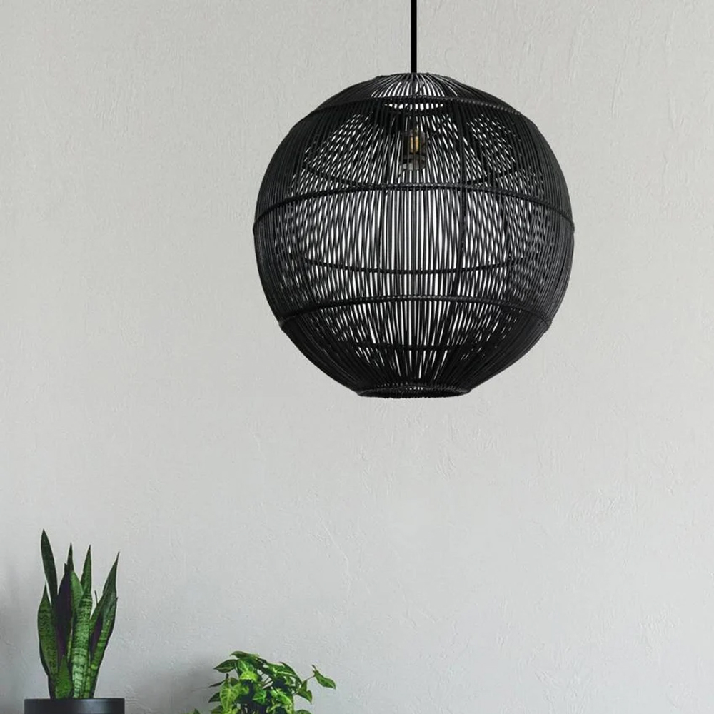 Abigail Woven Rattan Pendant Light Chic Black Ceiling Shade