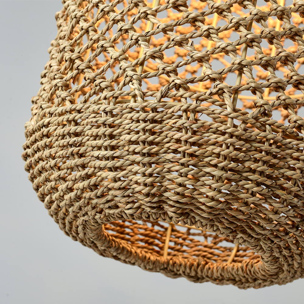 Hand-woven Hollow Rattan Pendant Light Vintage Small Chandelier For Dining Room