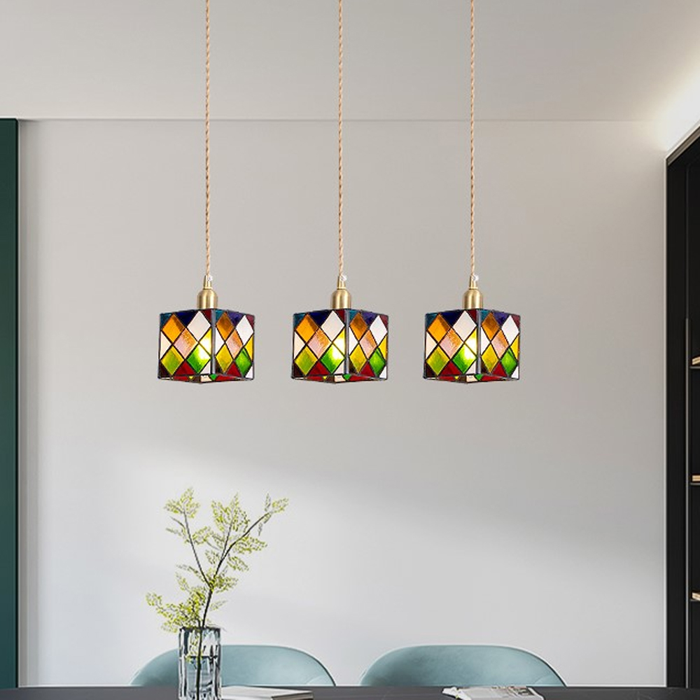 Creative Rubik’s cube small glass chandelier for kitchen island