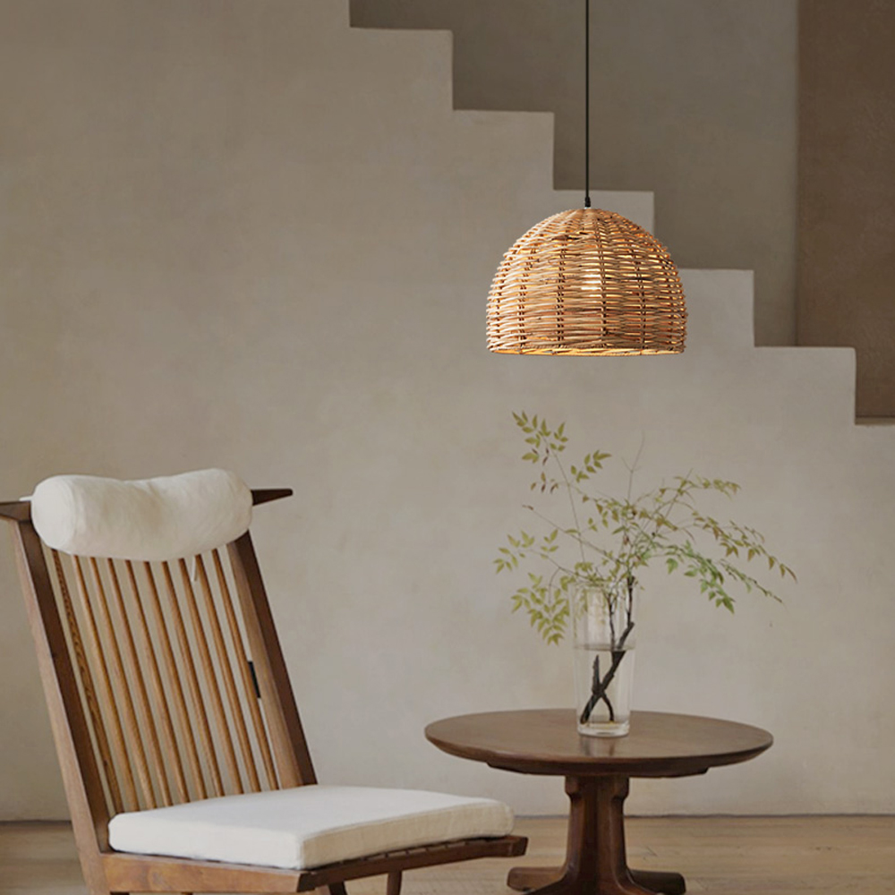 Vintage Rattan Chandelier Wabi Sabi Table Lamp Home Living Room Pendant Light