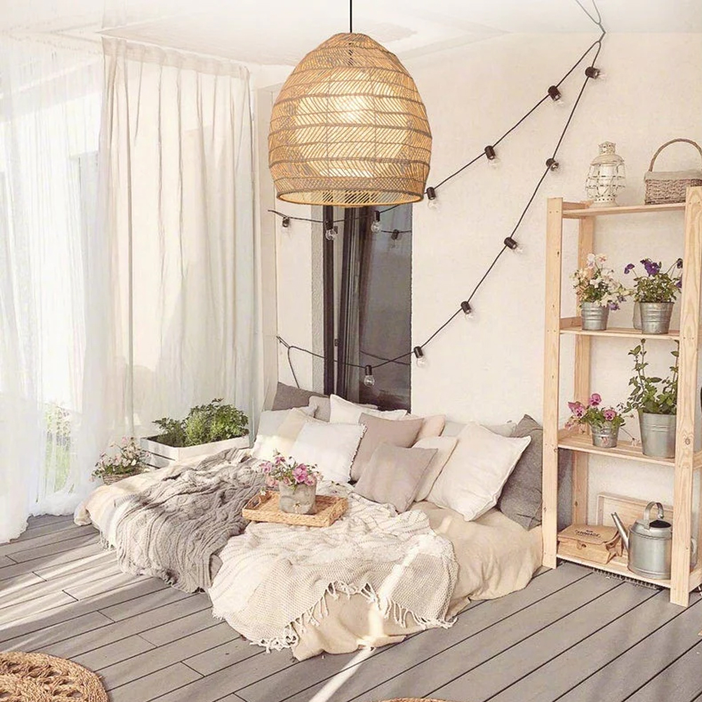 Natural Woven Wicker Rattan Chandelier Boho Basket Lighting Fixture