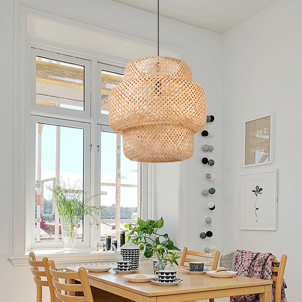 Boho Braided Chandelier Rattan Bamboo Pendant Lamp Shade