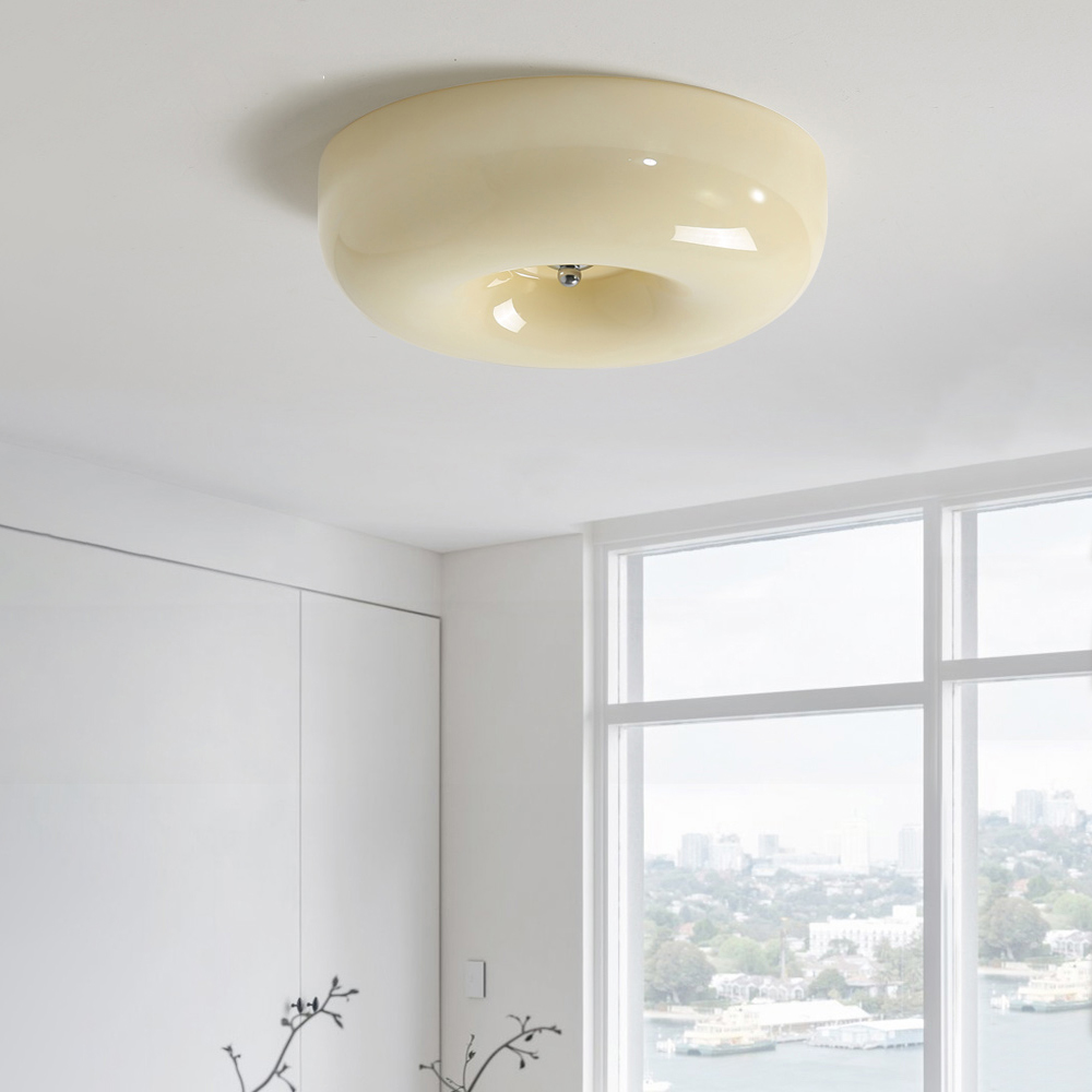 Living Room Cream Round Ceiling Lamp Bauhaus Milky Glass Lighting