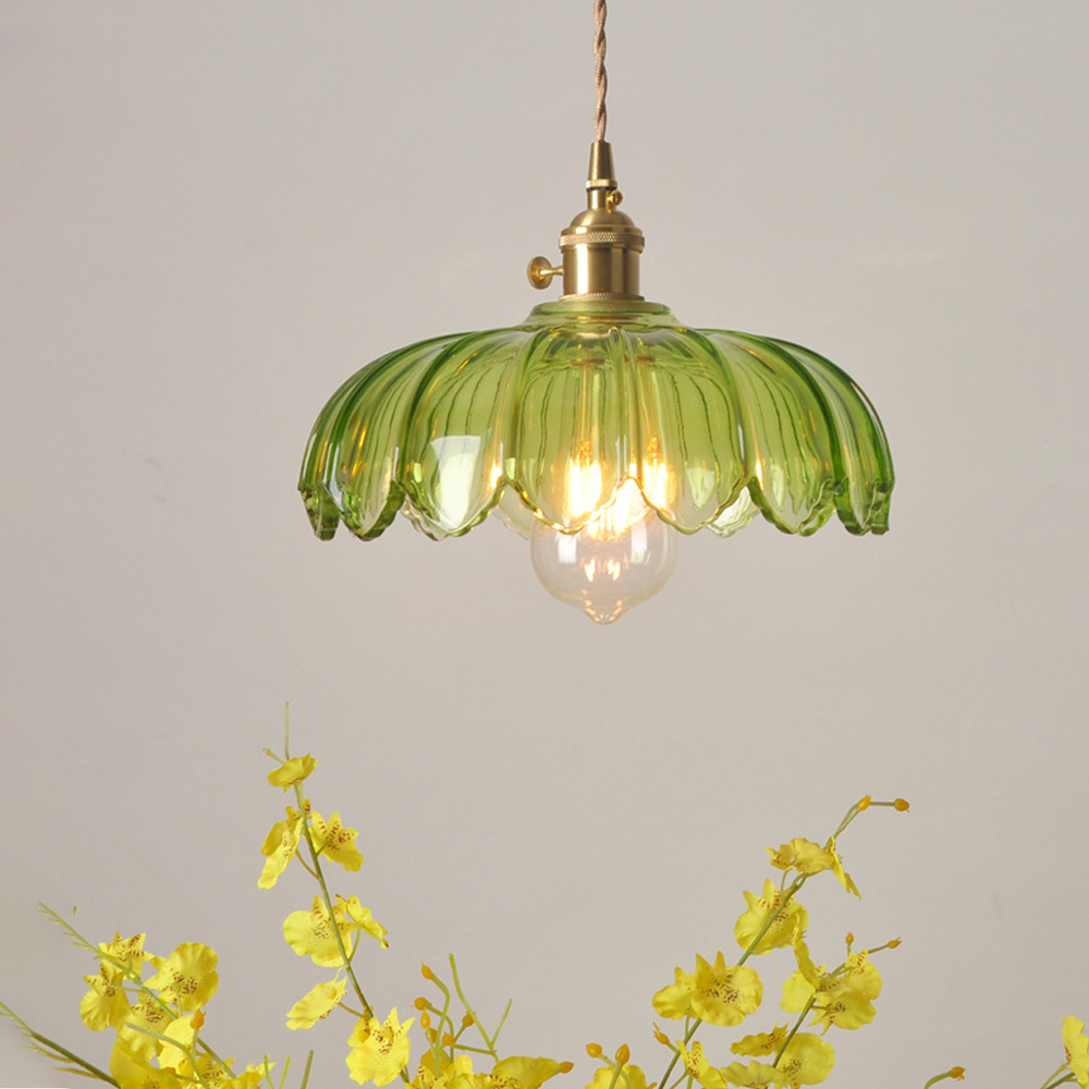 Vintage Green Copper Glass Chandelier Adjustable Pendant Light