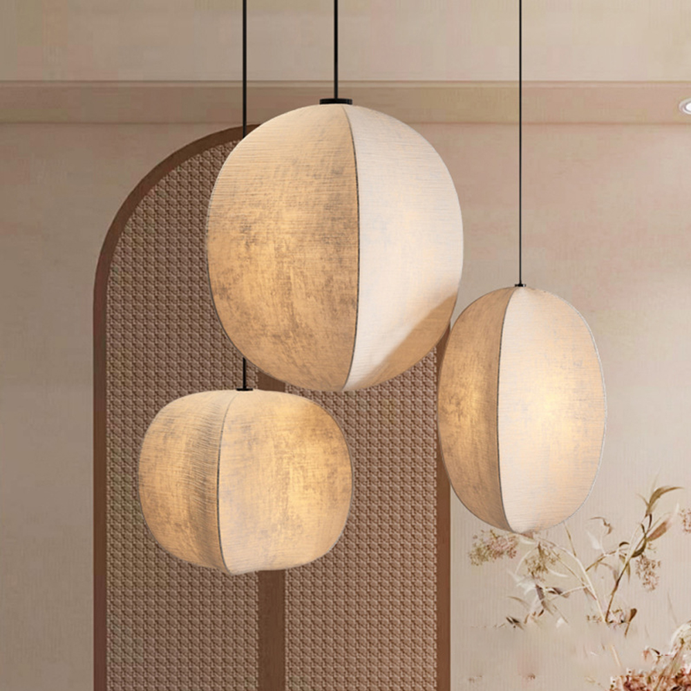 Wabi-sabi Style Living Room Fabric Chandelier Japanese Homestay Light Fixture