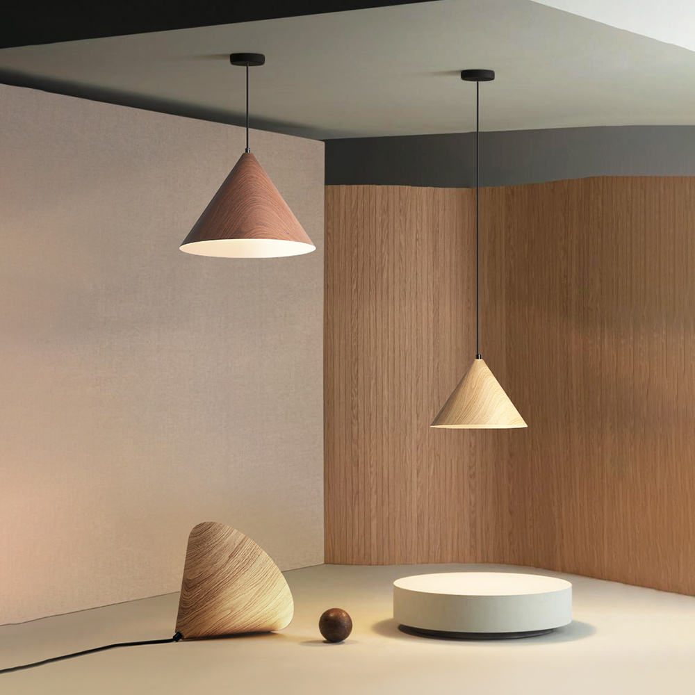Dining Room Inverted Triangular Funnel Wooden Pendant Light