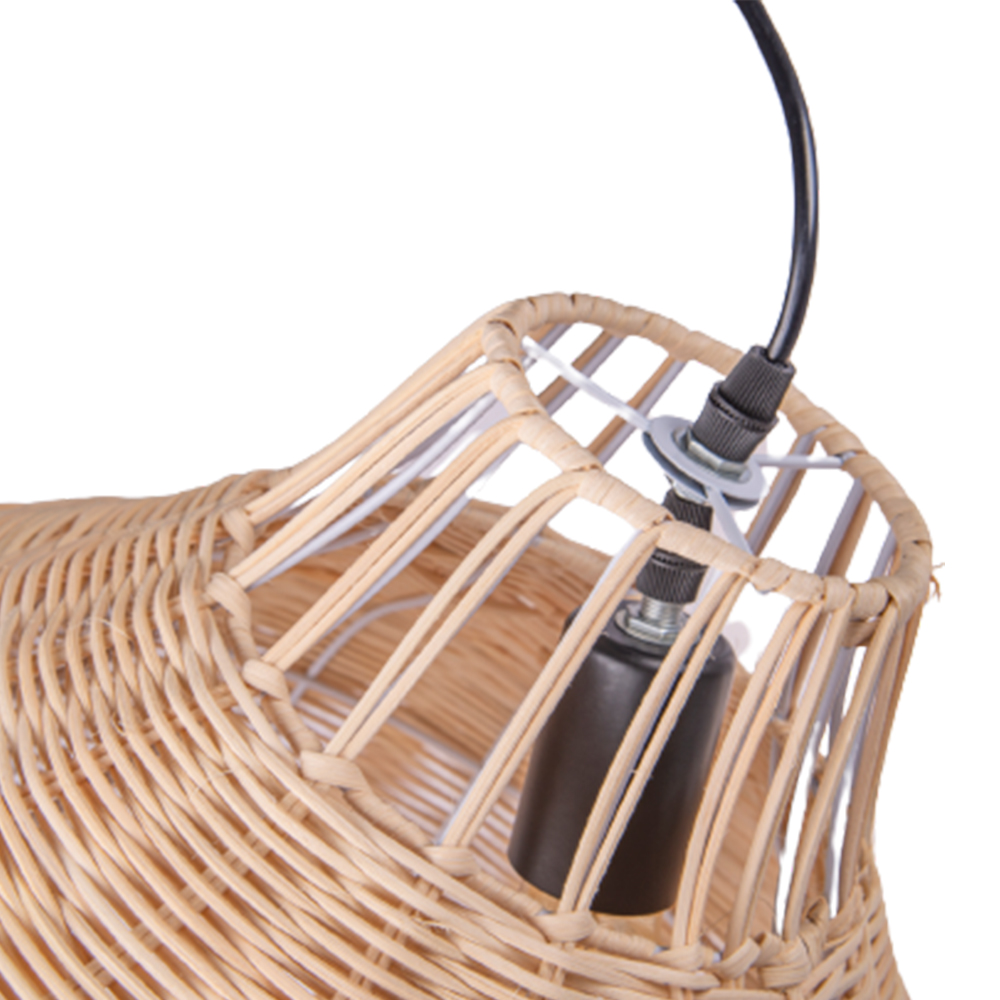 Scandinavian Hand Woven Ceiling Light Fixture  Plug In Rattan Pendant Lamp