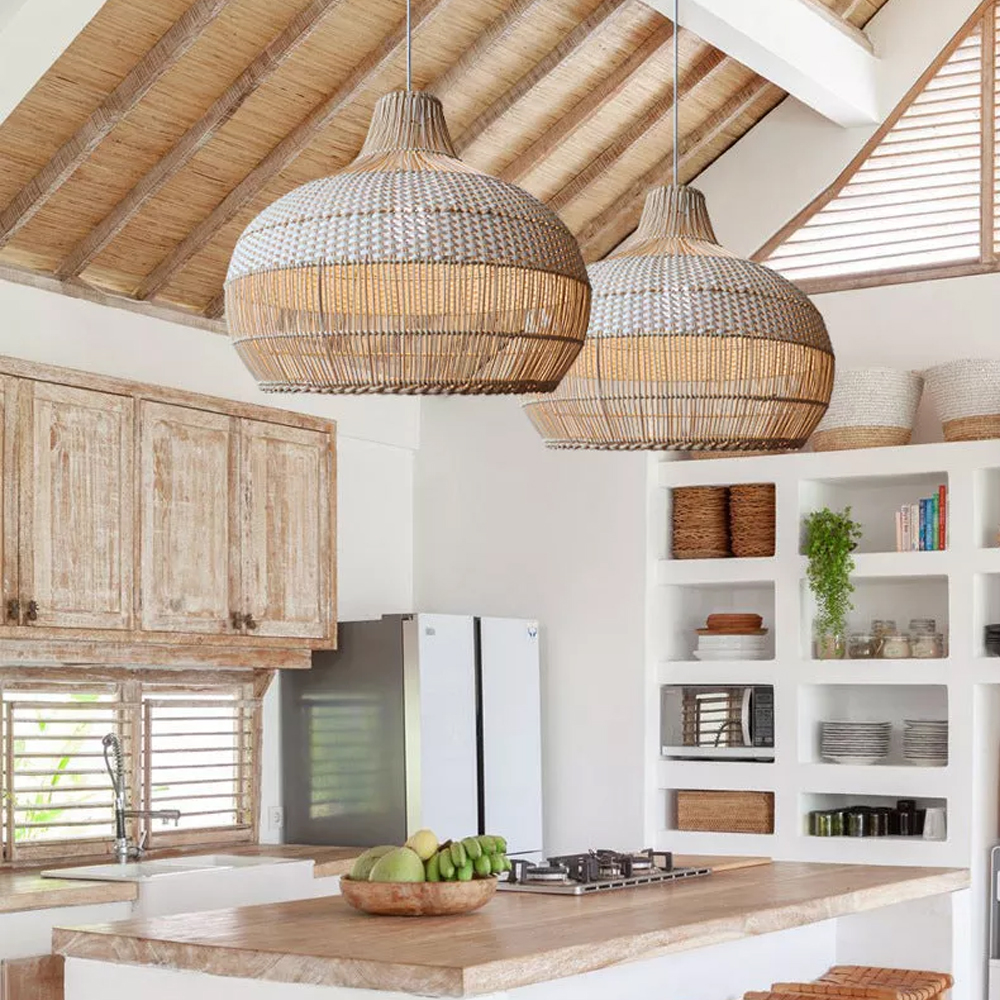 Boho Luminaire Dining Room Rattan Pendant Light Kitchen Tropical Lampshade Wicker Bamboo Vine Light Fixture