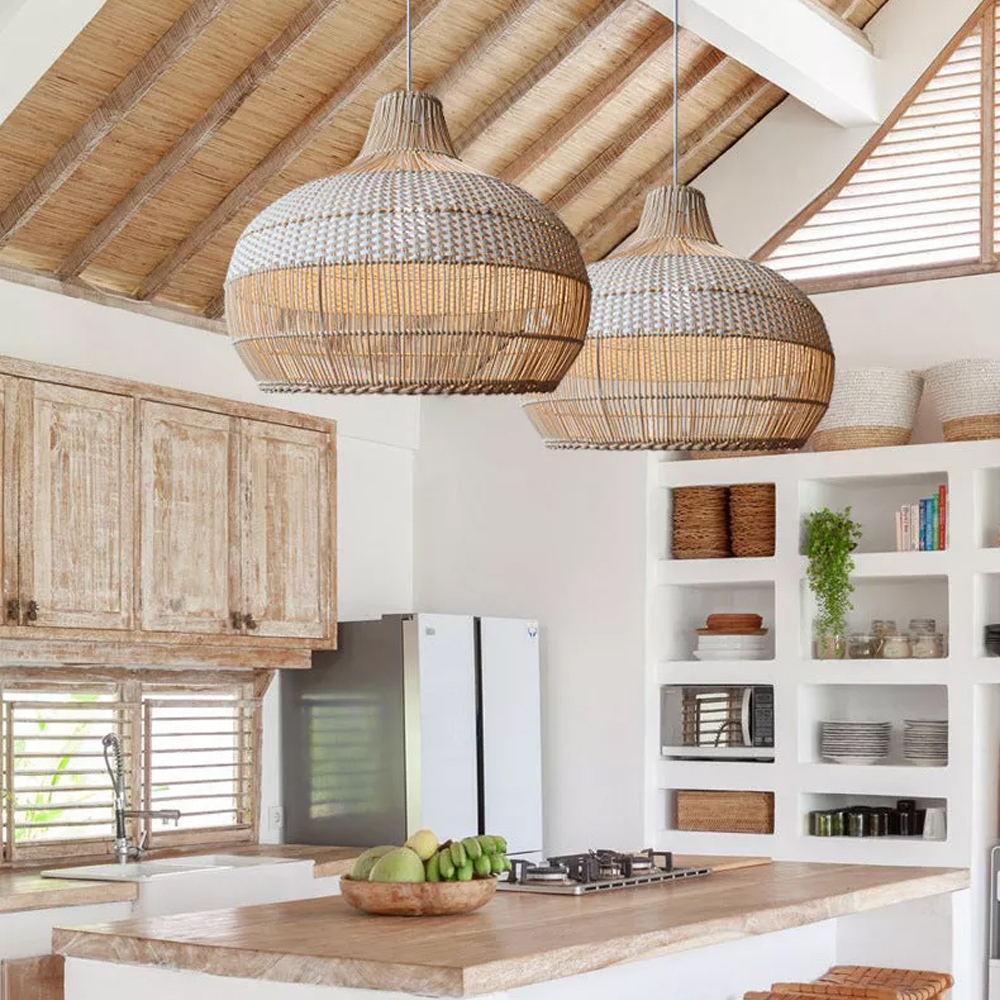 Boho Luminaire Tropical Vine Light Fixture Dining Room Rattan Pendant