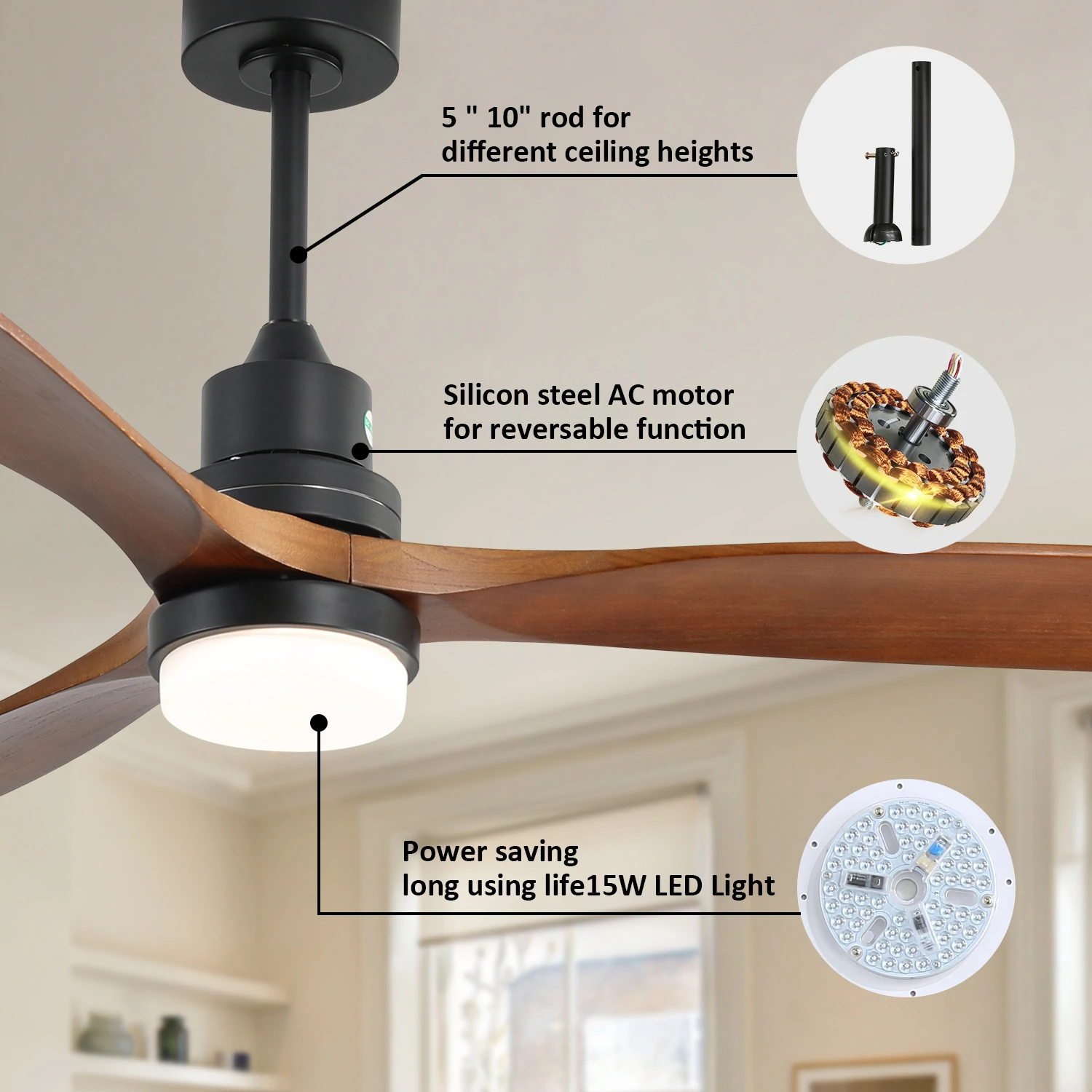 Nordic Wooden Blade Ceiling Fan With Light And Remote Control